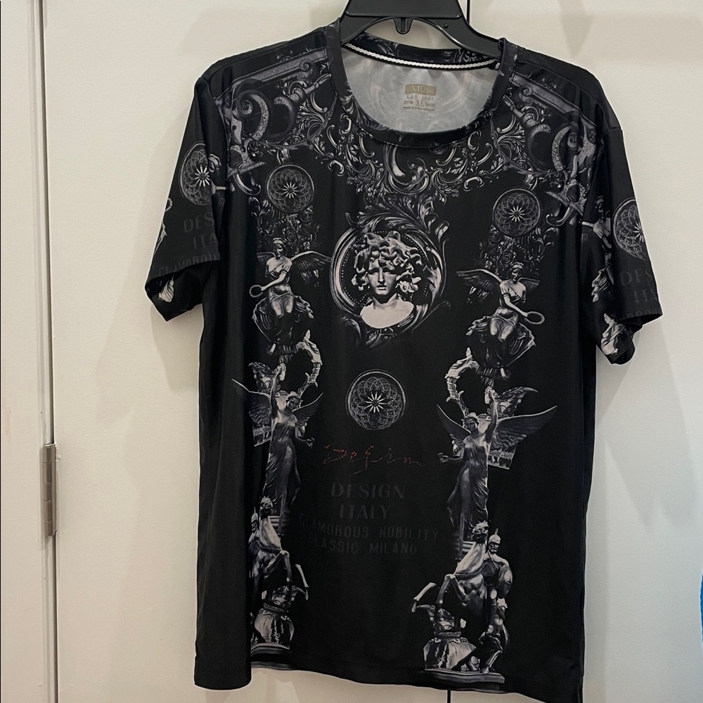 Versace Black and Gray Graphic Tee